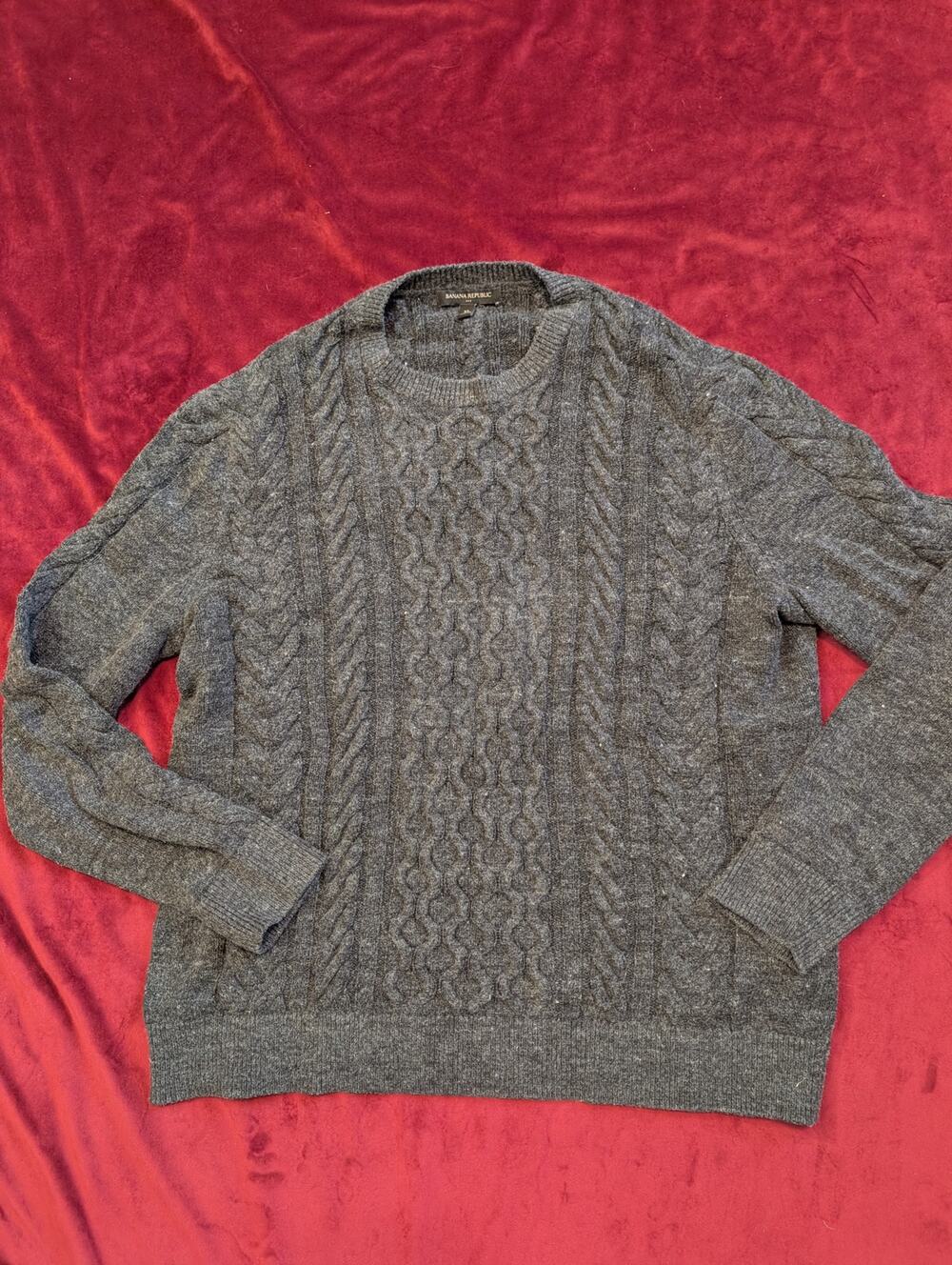 Banana Republic Men's Cable Knit Crewneck Sweater XL Charcoal Gray
